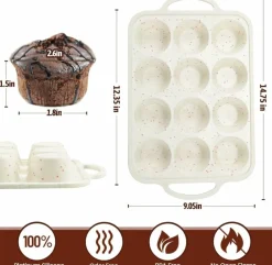 Silicone Muffin Pans for Baking, Metal Reinforced Frame 12 Cups Regular Size Silicone Cupcake Pan Nonstick Muffin Tin for Baking Muffin, Cupcake, Frittatas,BPA Free, Dishwasher Safe
