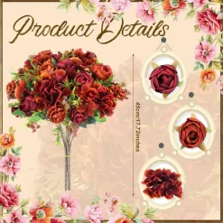 Silk Flower Bouquets Bulk for Centerpieces, 12 Bundles Orange Artificial Roses with Hydrangea Sunflowers and Eucalyptus, Fall Floral Arrangements for Wedding Home Decor