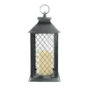 11" Silver Brushed Black Mesh Lantern with Flameless LED Candle