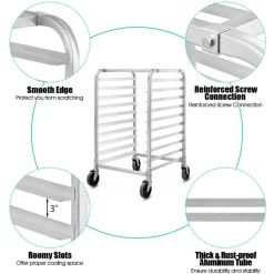 Silver Commercial 10 Pan Aluminum Baking Rack with Casters