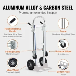 Silver Folding Hand Truck & Platform Cart, 800 lbs Load Capacity