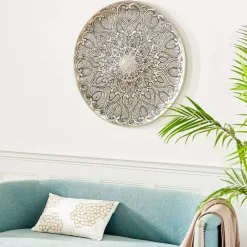 Silver Glam Ornamental Metal Glass Wall Décor
