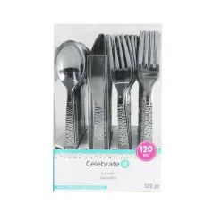 Silver Hammered Plastic Cutlery Set by Celebrate It™, 120ct.