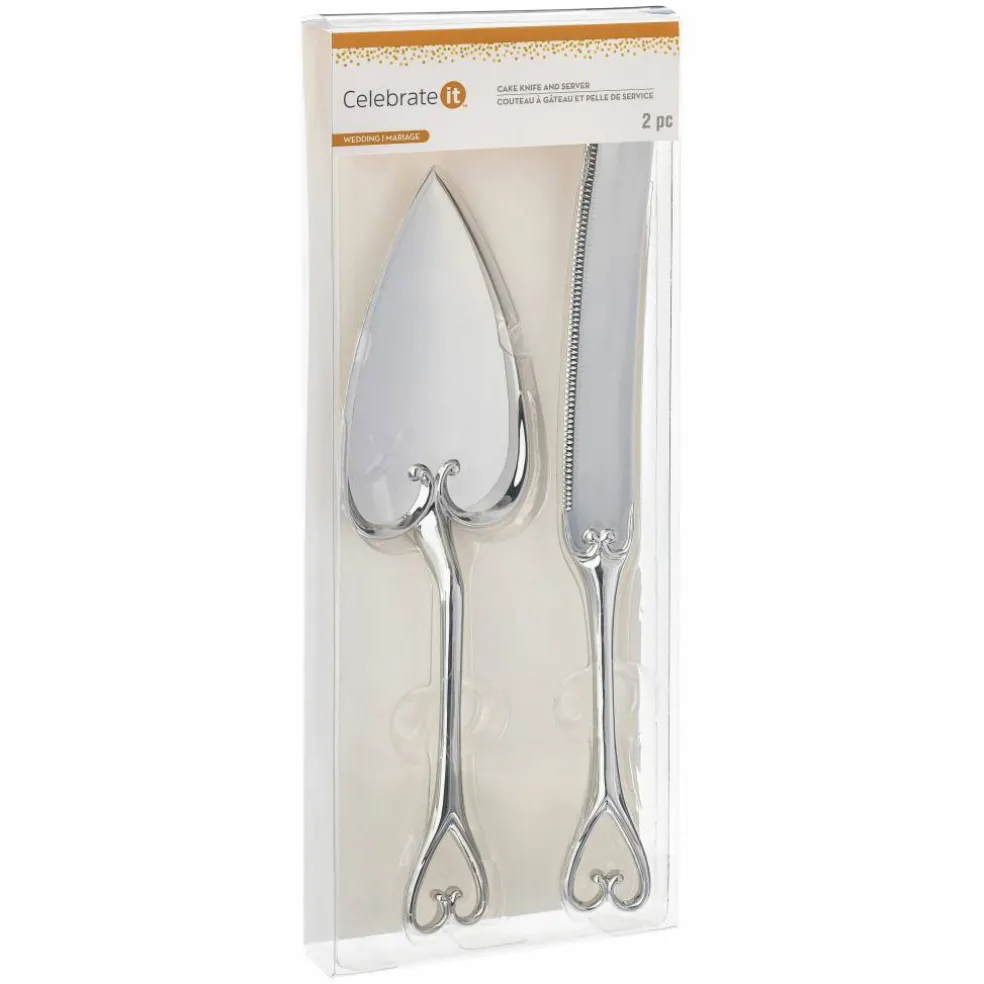 Silver Heart Wedding Cake Knife Set by Celebrate It™