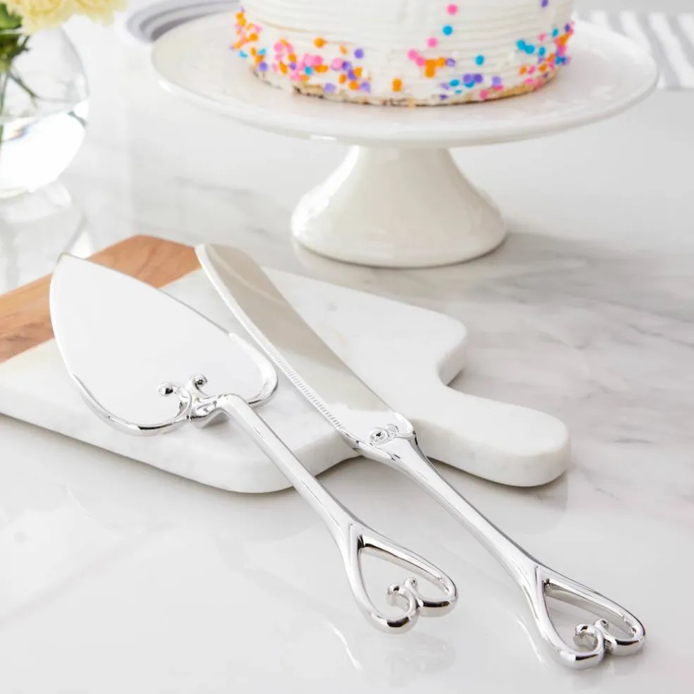 Silver Heart Wedding Cake Knife Set by Celebrate It™