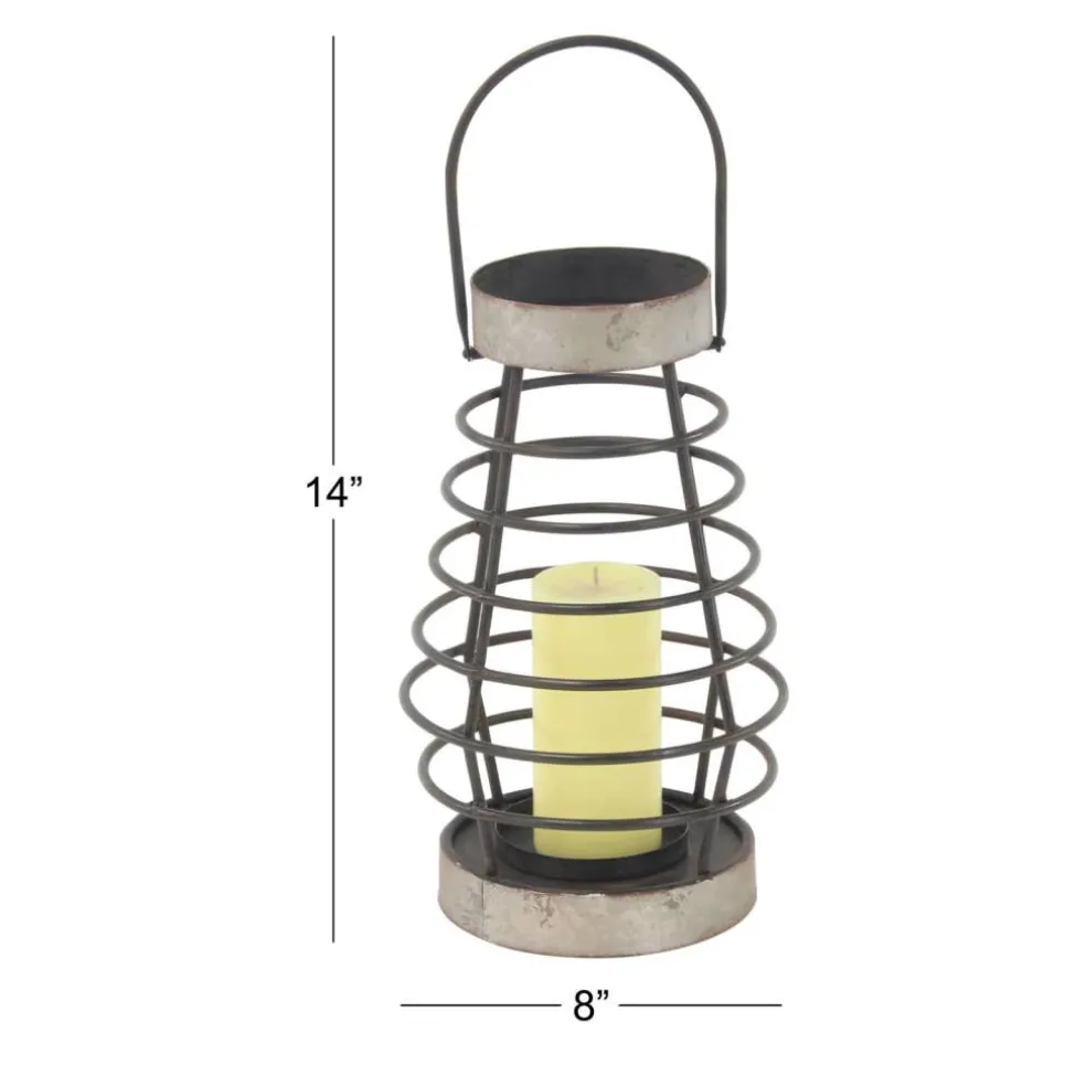 Silver Iron Farmhouse Candle Holder Lantern, 14" x 8" x 8"