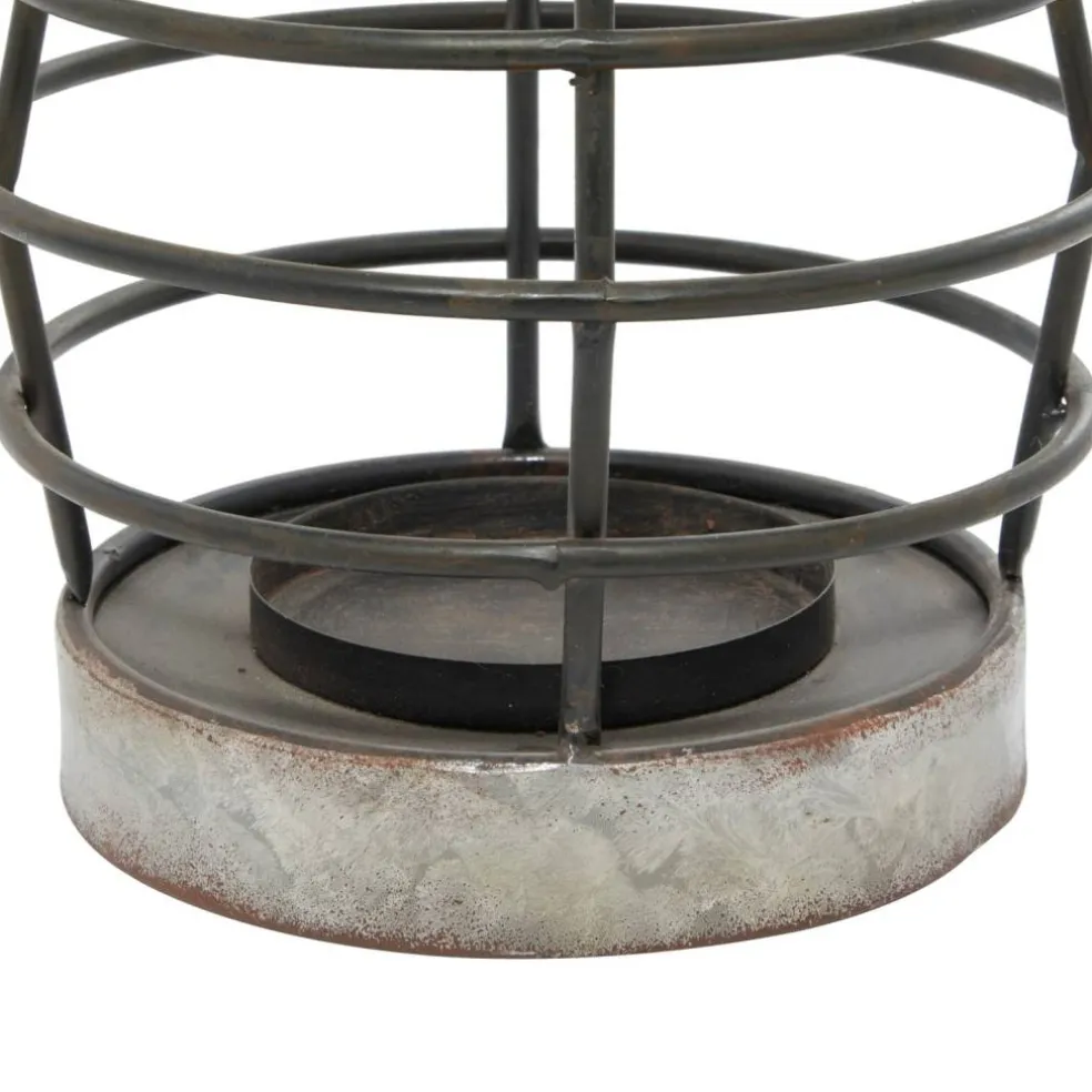 Silver Iron Farmhouse Candle Holder Lantern, 14" x 8" x 8"