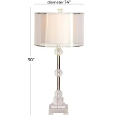 Silver Metal Glam Table Lamp, 30" x 14" x 14"