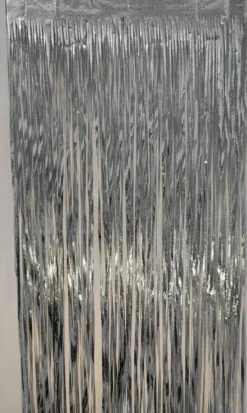 Silver Metallic Tassel Curtain Backdrop, 39