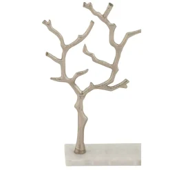 Silver Metal Tree Branch Jewelry Stand With Marble Base, 13