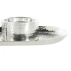 16" Silver Stainless Steel Metal Hammered Candle Holder with Oval Tray Plate