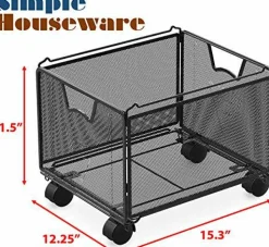 SimpleHouseware Stackable Mesh Hanging File Organizer with Wheels, Black