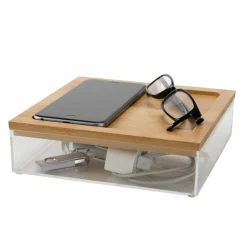 Simplify Bamboo Lid Square Clear Organizer