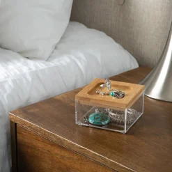 Simplify Bamboo Lid Square Clear Organizer