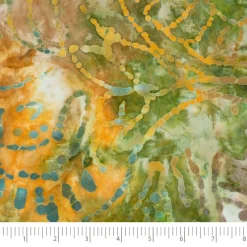 SINGER Batik Green & Orange Leaves Cotton Fabric