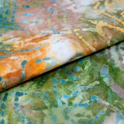 SINGER Batik Green & Orange Leaves Cotton Fabric
