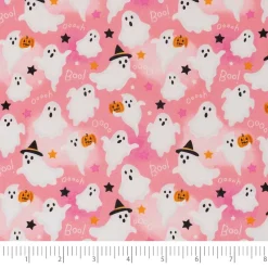 SINGER Ghosts with Stars Print on Pink Cotton Fabric