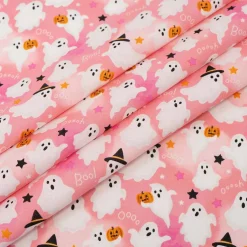 SINGER Ghosts with Stars Print on Pink Cotton Fabric