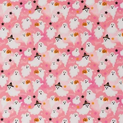 SINGER Ghosts with Stars Print on Pink Cotton Fabric