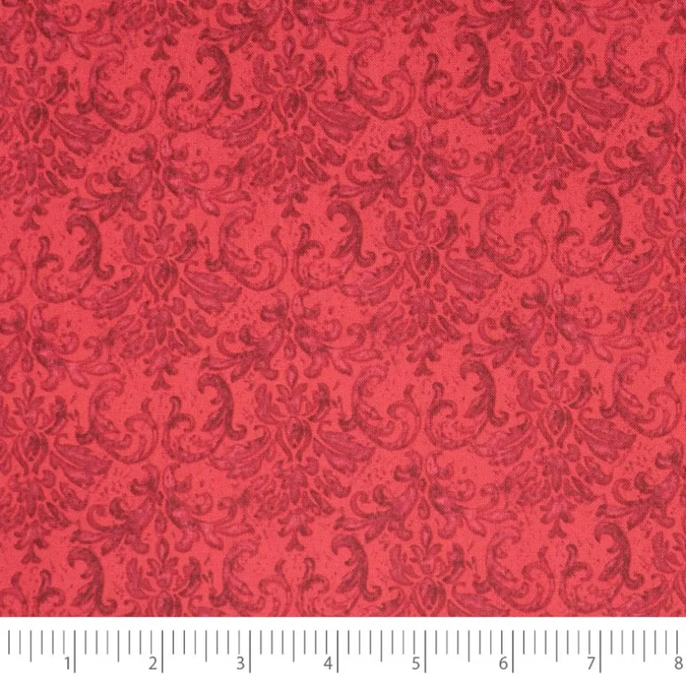 SINGER Red Damask Print Ringspun Cotton Fabric