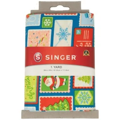 SINGER Santa & Christmas Icons Post Card Print Ringspun Cotton Fabric
