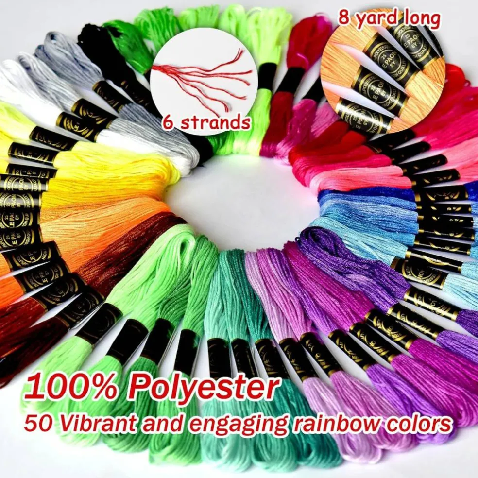 50 Skeins Embroidery Floss Rainbow Color Per Pack(Rainbow)