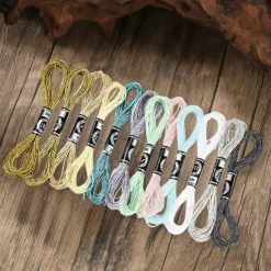 12 Skeins Metallic Embroidery Floss, 6-Strand Glitter Friendship Bracelet String, 105 Yards Sparkly Polyester Cross Stitch Thread Set for Jewelry Making, Sewing, DIY Crafts & Embroidery