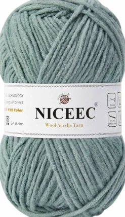 1 Skein Soft Wool-Acrylic Yarn for Knitting Worsted Weight Yarn Quality Yarn for DIY Craft Wool Blend Yarn for Crochet Blanket Yarn(3.53oz,153yds)-Pale Grayish Green