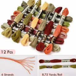 12 Skeins 105 Yards Embroidery Floss Thread Bulk Variegated Floss 6 Strands Green Orange Friendship Bracelet String Cross Stitch Threads for Jewelry Making Bracelet Stitching Craft Supply