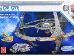 Skill 2 Model Kit Deep Space 9 Space Station with USS Space Ship and Cadassian Keldon-Class Cruiser 1/3300 Scale Model by AMT