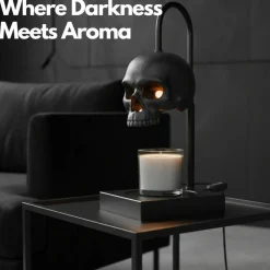 Skull Candle Warmer Lamp with Timer and Dimmer, Gothic Candle Lamp Warmer with Adjustable Height, 2 Light Bulbs, Flameless Wax Melting Skull Decor, Halloween Lamp for Spooky Home & Witchy Gifts (Candle Jar Not Included)