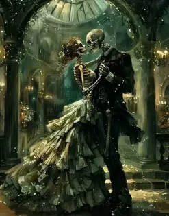Skull Lovers 5D Diamond Art Kit for Adults – Romantic Skeleton Couple DIY Full Drill Round Crystal Rhinestone Gem Painting for Home Decor & Gift