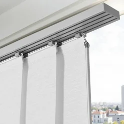 Sliding Panel Track Blinds for Patio Door and Large Windows, White Textured Polyester Room Divider Curtains with Adjustable Track System for Home and Office