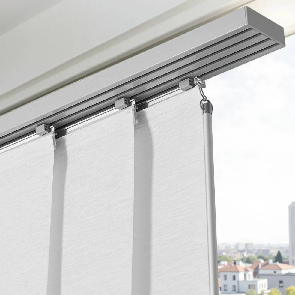 Sliding Panel Track Blinds for Patio Door and Large Windows, White Textured Polyester Room Divider Curtains with Adjustable Track System for Home and Office