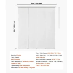 Sliding Panel Track Blinds for Patio Door and Large Windows, White Textured Polyester Room Divider Curtains with Adjustable Track System for Home and Office