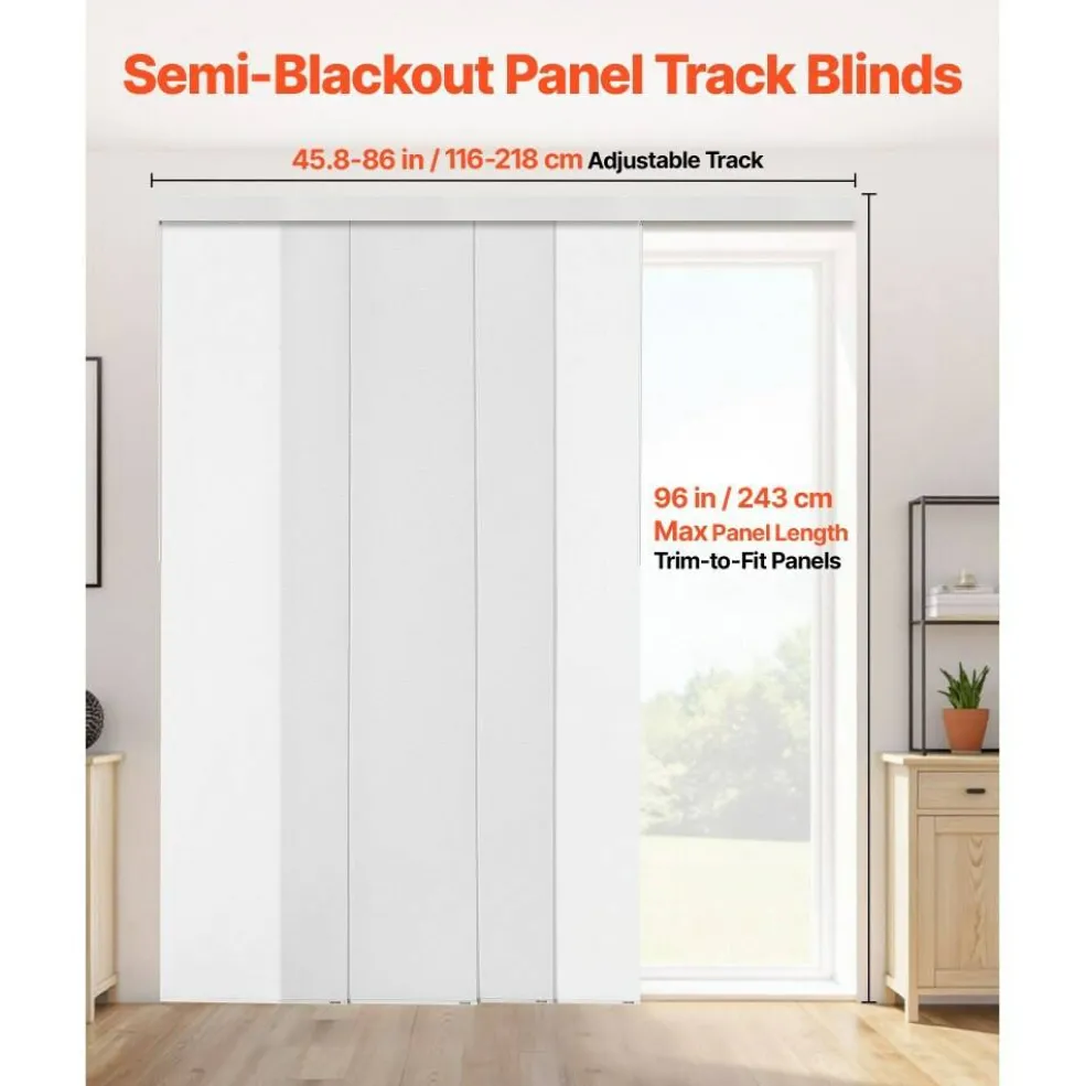 Sliding Panel Track Blinds for Patio Door and Large Windows, White Textured Polyester Room Divider Curtains with Adjustable Track System for Home and Office