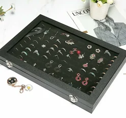 100 Slots Ring Display Case with Transparent Lid Ring Storage Box Ring Holder Case For Store Display Home Jewelry Storage Display Ring Organizer Earring Holder Display Tray