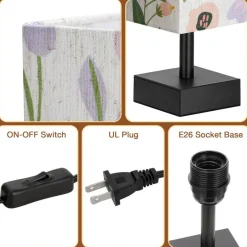 Small Bedside Table Lamp for Bedroom - Square Floral Fabric Shade