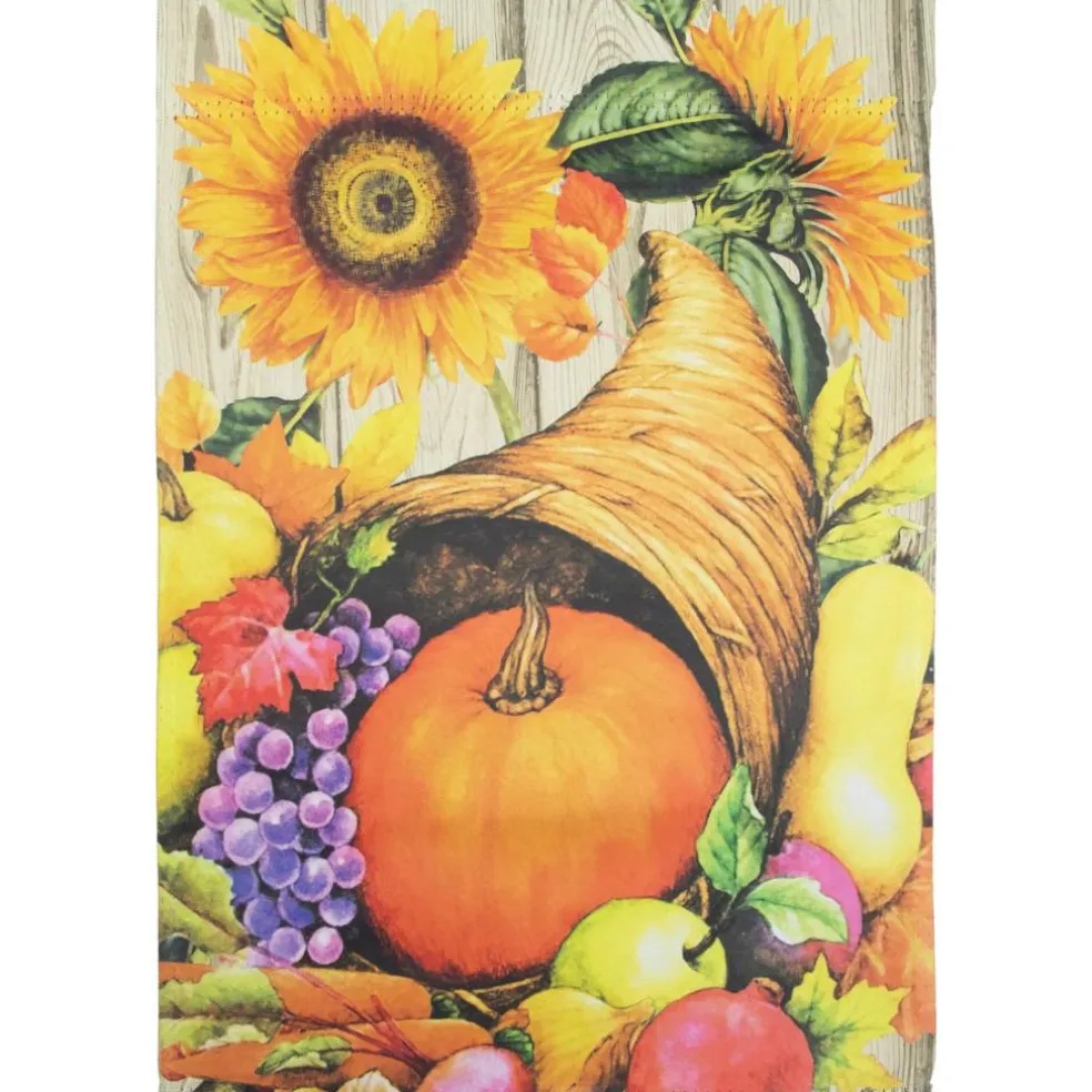 Small Cornucopia & Flowers Autumn Harvest Garden Flag