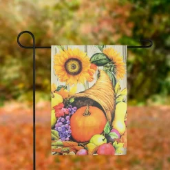 Small Cornucopia & Flowers Autumn Harvest Garden Flag