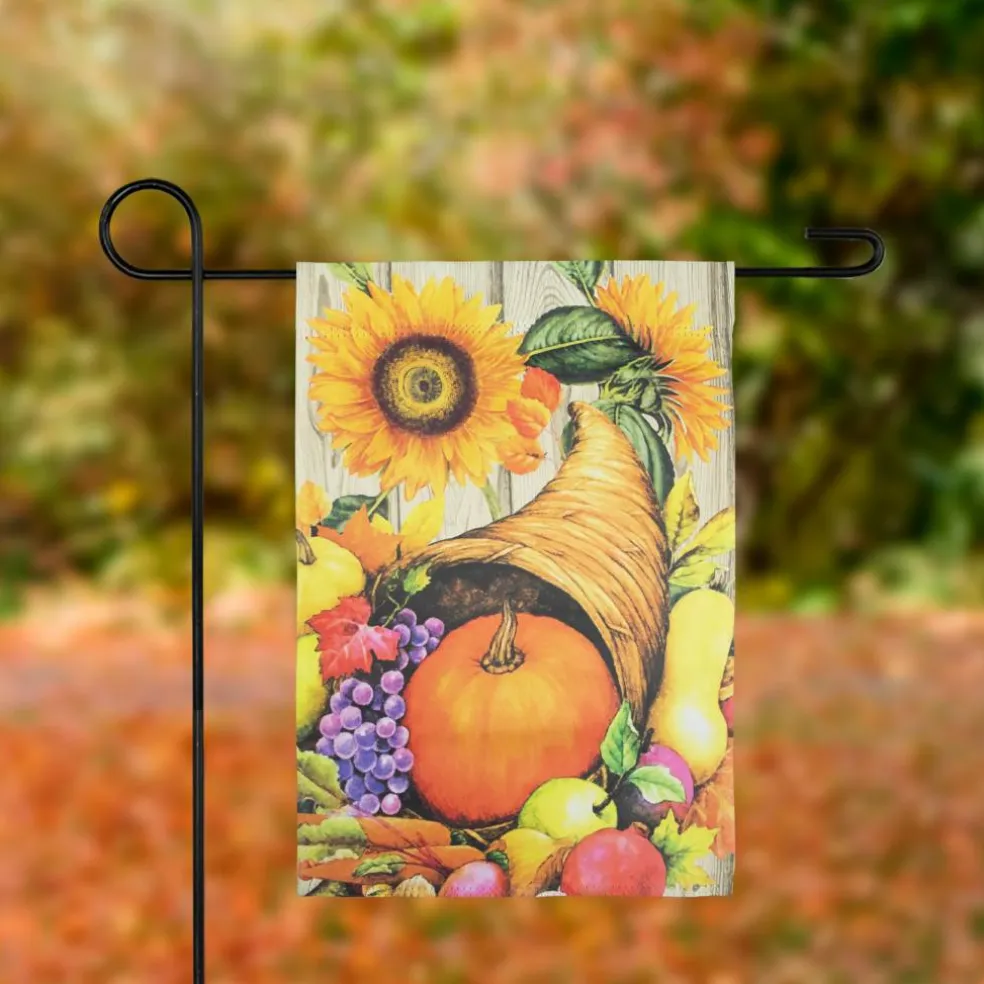 Small Cornucopia & Flowers Autumn Harvest Garden Flag