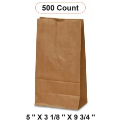 Small Kraft Grocery Bags 5'' x 3 1/8'' x 9 3/4''