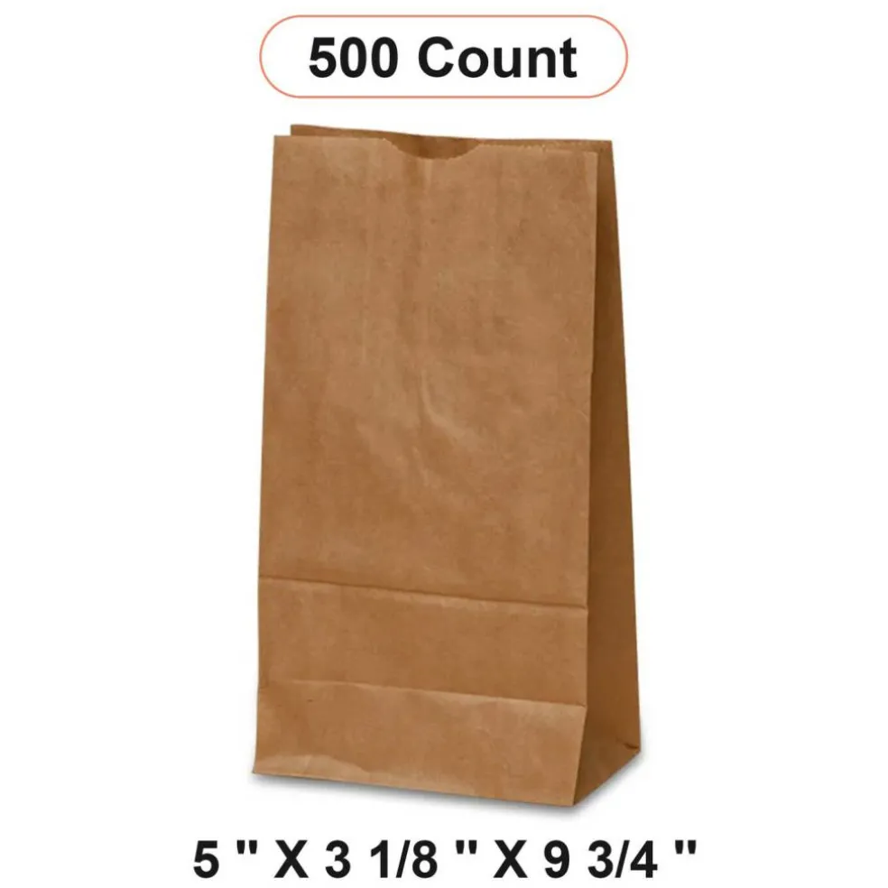 Small Kraft Grocery Bags 5'' x 3 1/8'' x 9 3/4''
