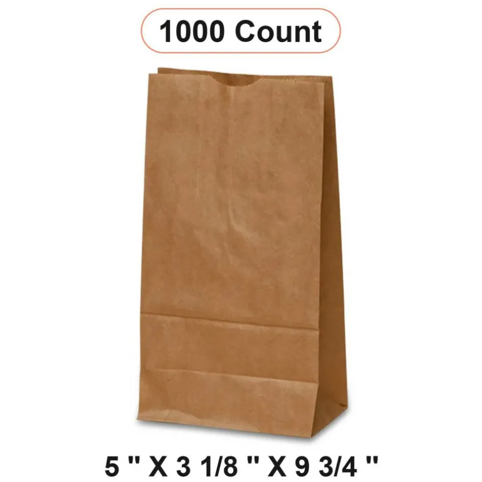 Small Kraft Grocery Bags 5'' x 3 1/8'' x 9 3/4''