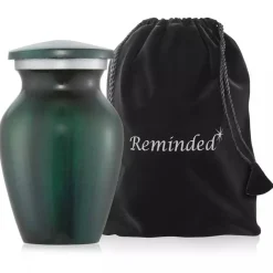 Small Mini Keepsake Cremation Urn for Human Ashes, Green with Velvet Case