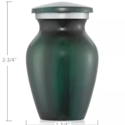 Small Mini Keepsake Cremation Urn for Human Ashes, Green with Velvet Case