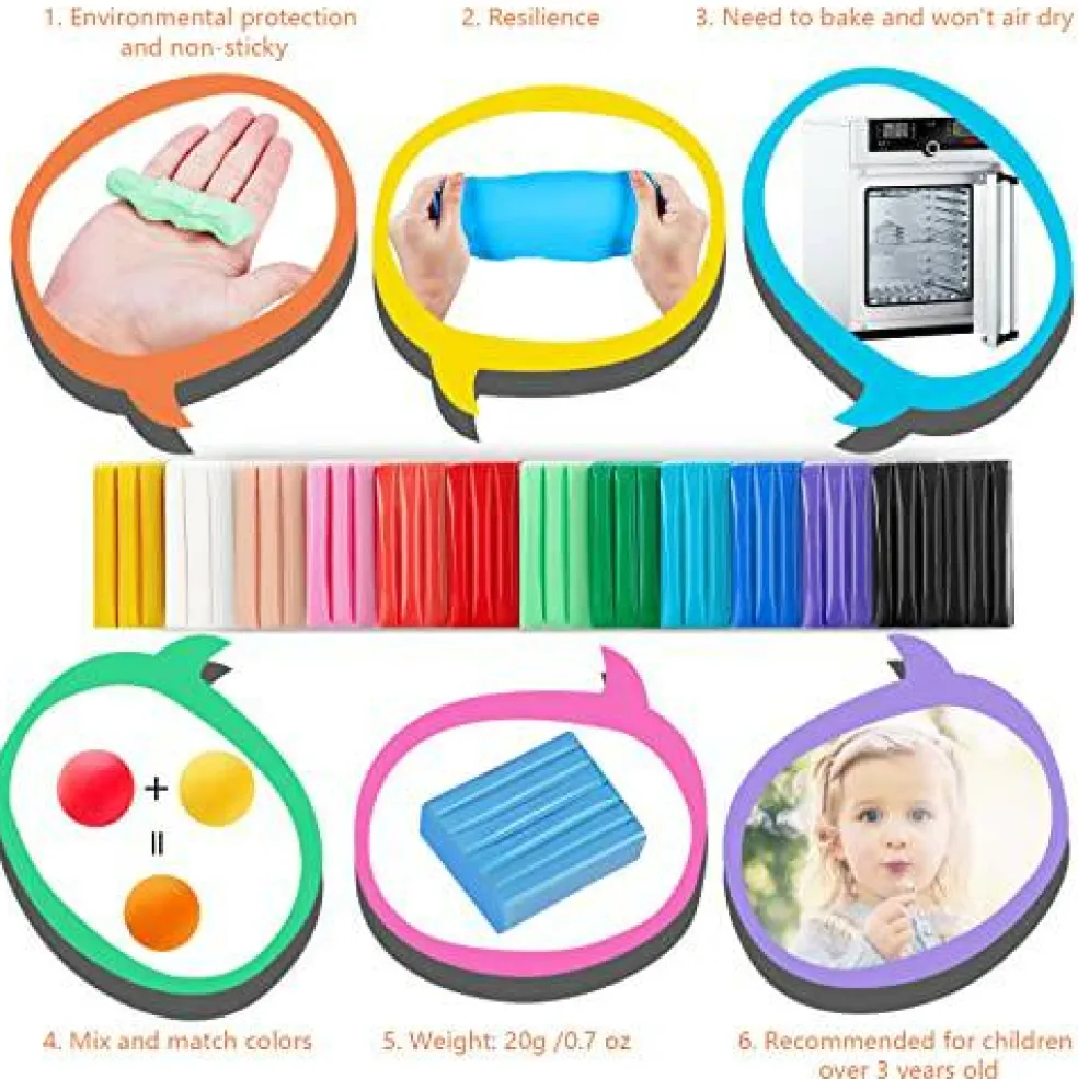 Small Modeling Clay Set, 12 Colors Safe & Non-Toxic Oven Bake Polymer Clay Starter Kit for Kids/Beginners