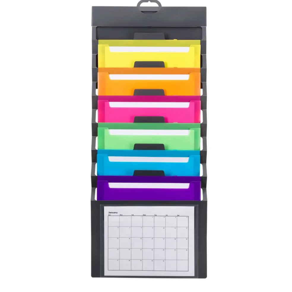 Smead® Cascading Wall Organizer, Gray with 6 Bright Pockets