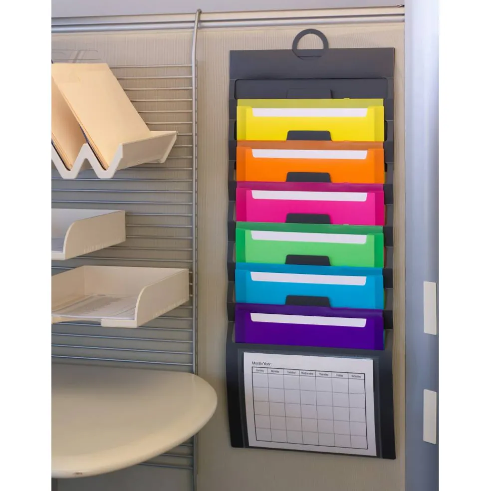Smead® Cascading Wall Organizer, Gray with 6 Bright Pockets