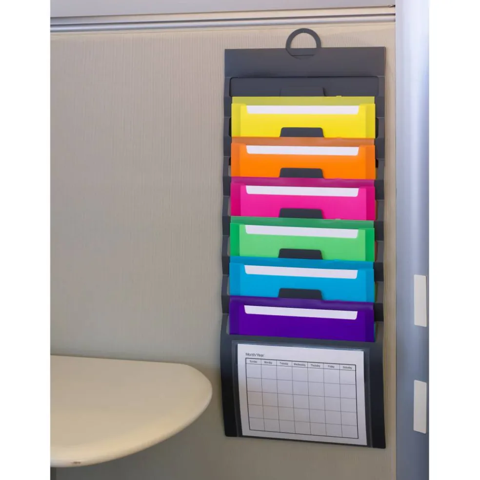Smead® Cascading Wall Organizer, Gray with 6 Bright Pockets